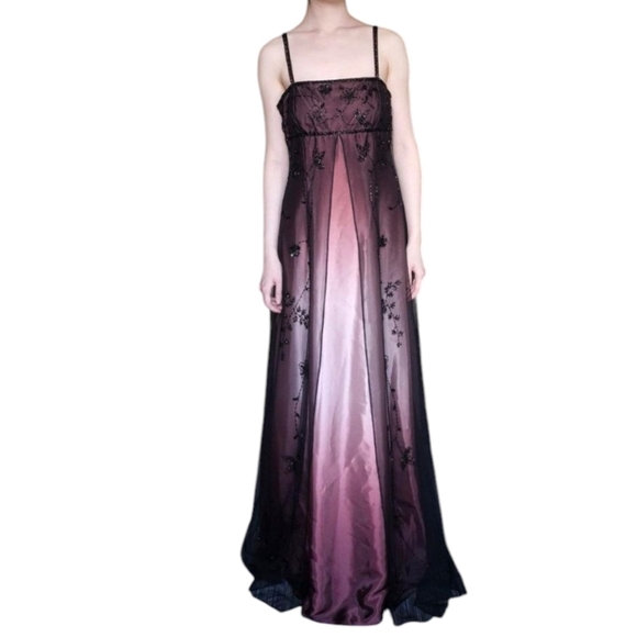 Y2k Vtg Empire Style Purple Ombre Lace/Beads Prom Evening Silky Slip Gown Sz 10 - Picture 8 of 16